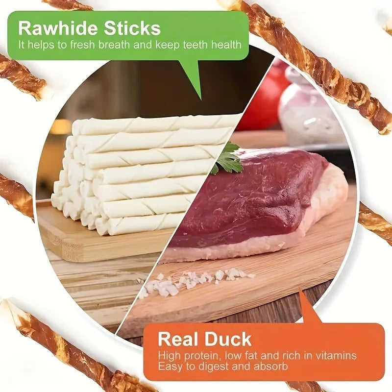 Duck Wrapped Rawhide Sticks, Dog Treats