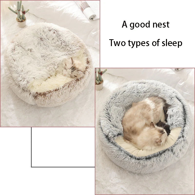 Soft Plush Pet Bed with Cover Round