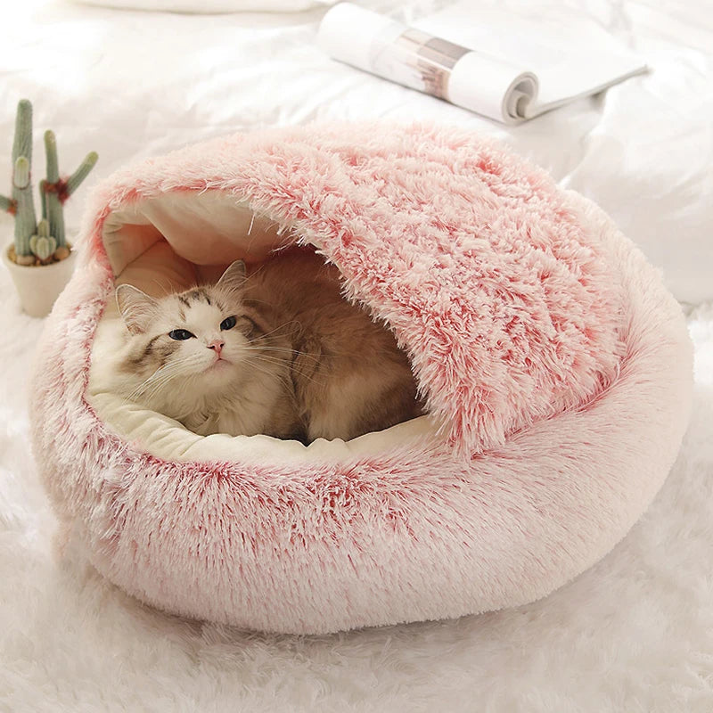 Soft Plush Pet Bed with Cover Round