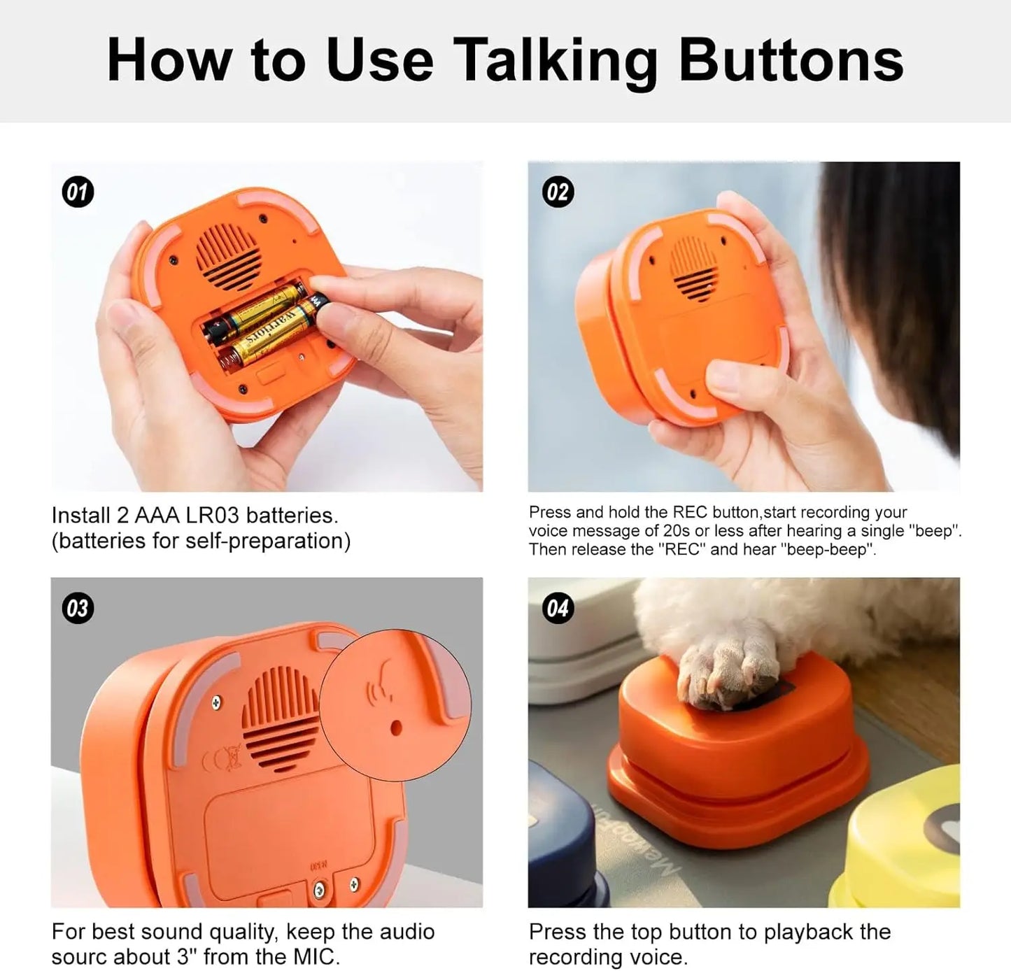 MEWOOFUN Dog Button Record Talking Pet Toy